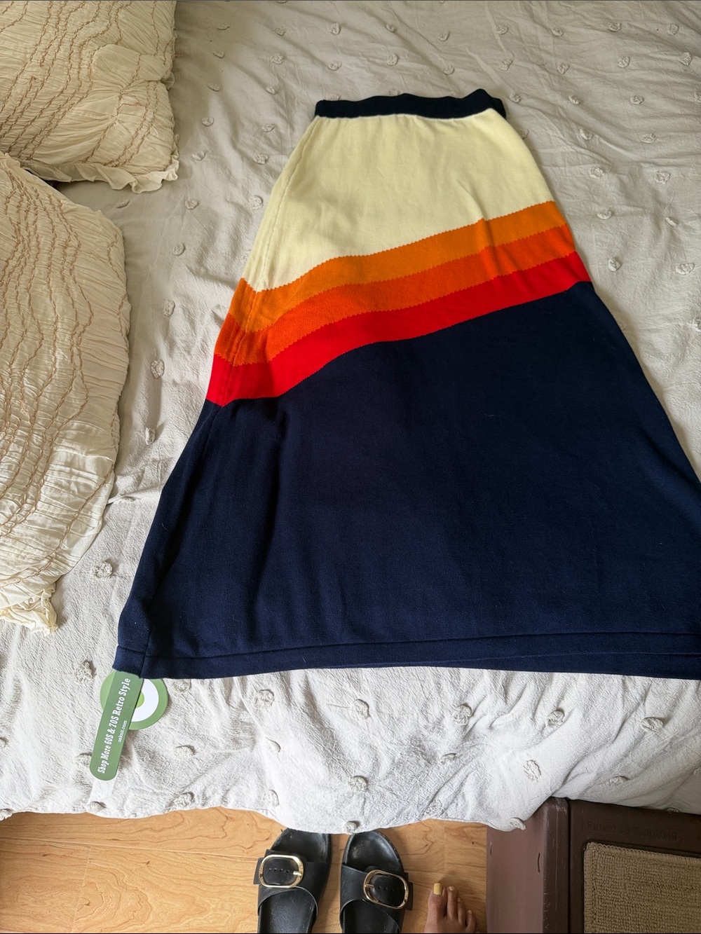 Maxi Skirt in Navy with Cream, Orange and Red Colorblock - Picture 6 of 8